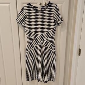 Beige by eci Black and White Striped Fit-and-Flare Mini Dress
